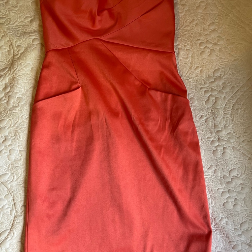 Max & Cleo Orange Pink Strapless Sheath Dress